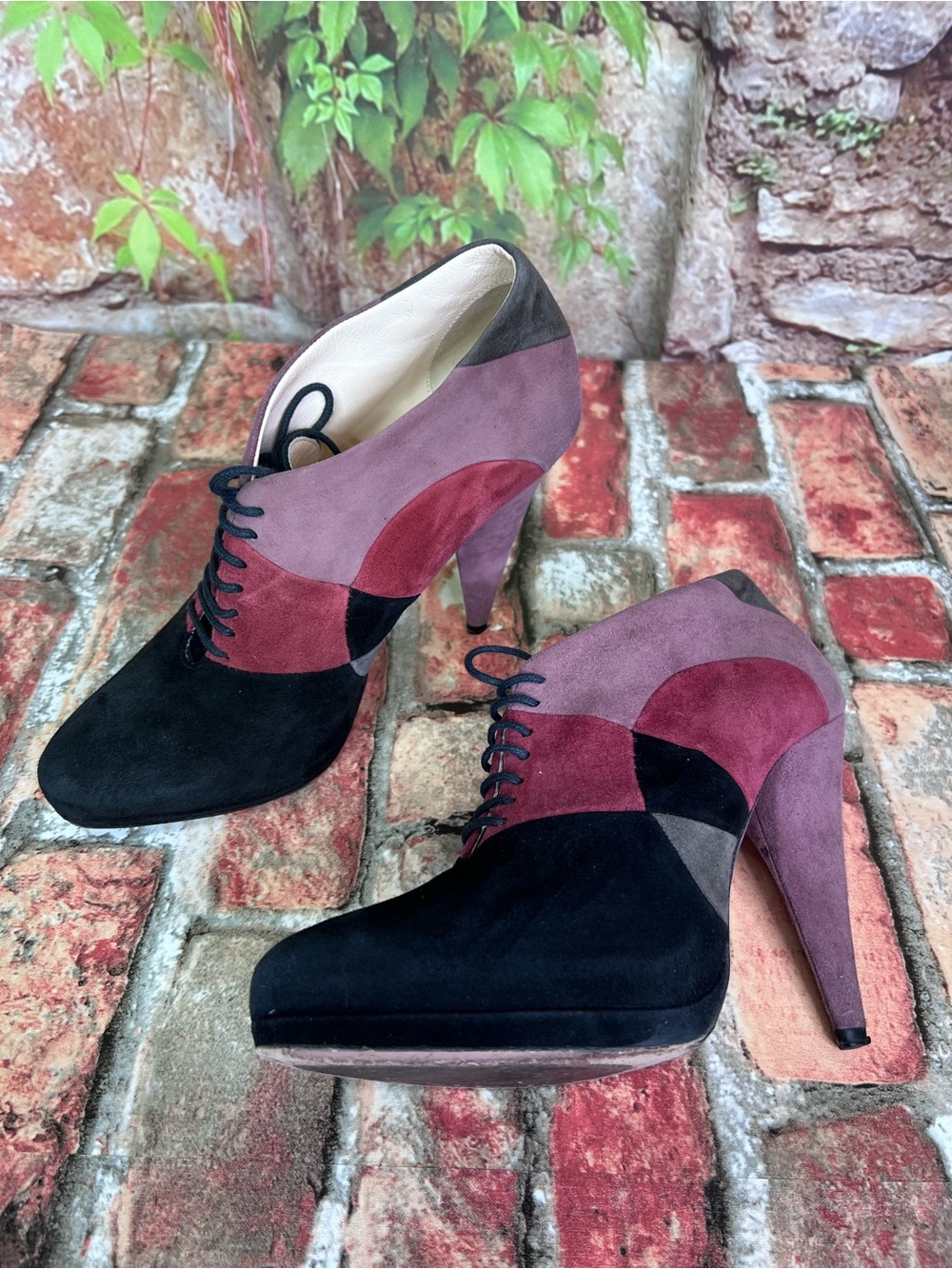 PRADA Italian Made Suede Lace-Up Color Block Luxury Platform Oxfords, 37.5 - Picture 3 of 16